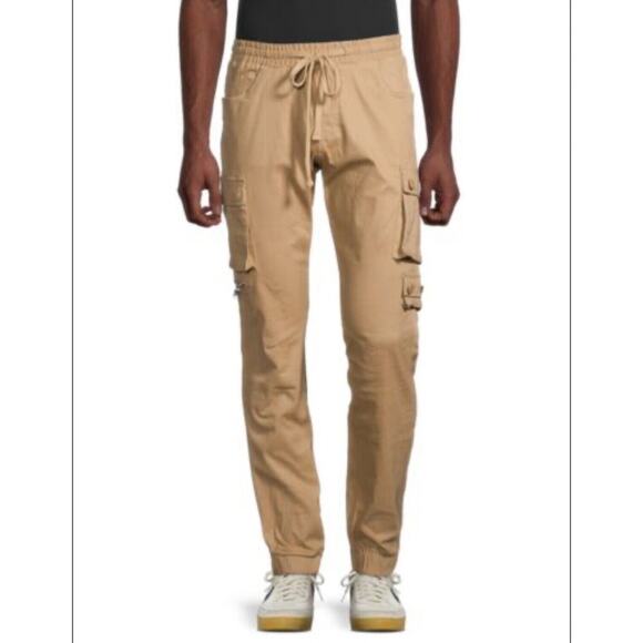 Men's Cargo Jogger Pants Soft Cotton Twill With Stretch Comfort Lounge Active - Picture 1 of 12